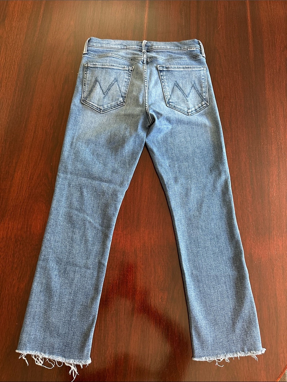 MOTHER Straight Leg Jeans in Medium Blue Wash with Raw Hem - Picture 5 of 5